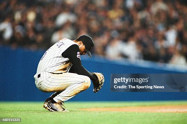 Tony Womack of the Arizona Diamondbacks during Game Five of the World Series against the New York Yankees on November 1, 2001 at Yankee Stadium in...