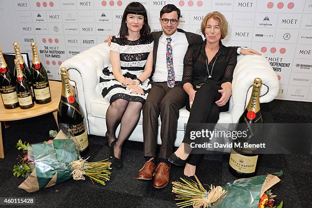 Johanna von Fischer, Simon Bird and Tessa Collinson pose at The Moet British Independent Film Awards 2014 at Old Billingsgate Market on December 7,...