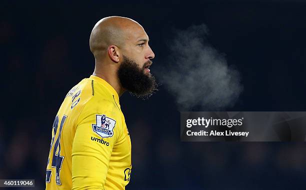 Tim Howard of Everton during the Barclays Premier League match between Everton and Hull City at Goodison Park on December 3, 2014 in Liverpool,...