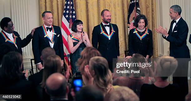 Honorees Singer Al Green, actor/producer Tom Hanks, ballerina Patricia McBride, musician Sting and actress/comedienne Lily Tomlin with President...