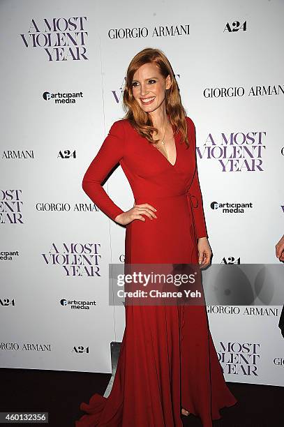 Jessica Chastain attends "A Most Violent Year" New York Premiere at Florence Gould Hall on December 7, 2014 in New York City.