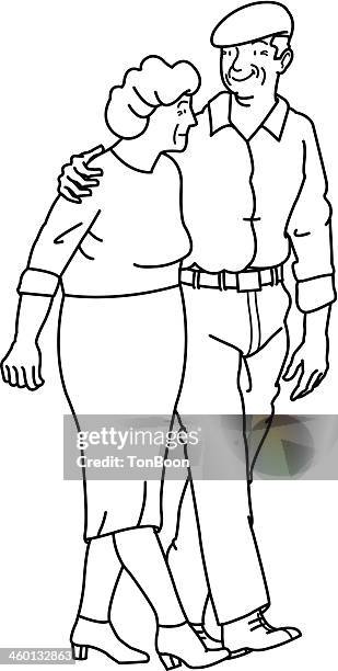 senior couple walking - arm in arm stock illustrations