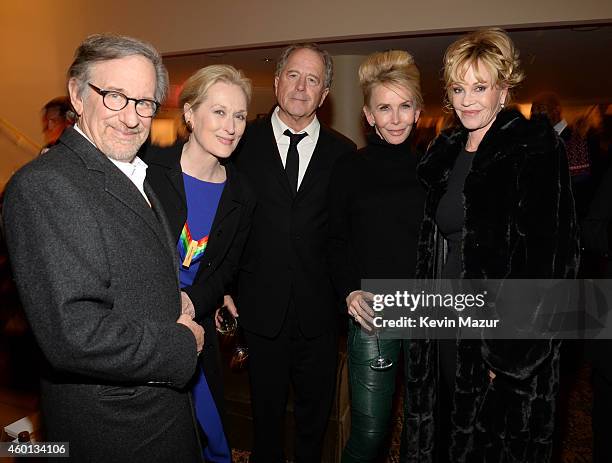 Steven Spielberg, Meryl Streep, Don Gummer, Trudie Styler and Melanie Griffith attend the 37th Annual Kennedy Center Honors party at Mandarin...