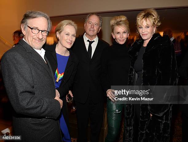 Steven Spielberg, Meryl Streep, Don Gummer, Trudie Styler and Melanie Griffith attend the 37th Annual Kennedy Center Honors party at Mandarin...