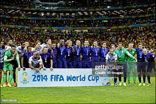 Netherlands team during the World Cup 2014 play-off match for third place between Netherlands and Brazil on July 12, 2014 at Estadio Nacional in...