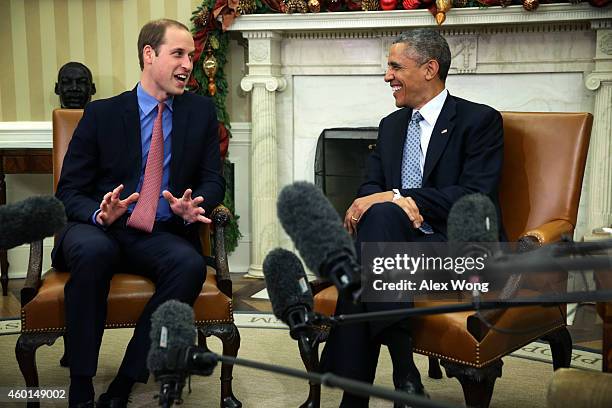 President Barack Obama meets with Prince William , Duke of Cambridge, in the Oval Office of the White House December 8, 2014 in Washington, DC....