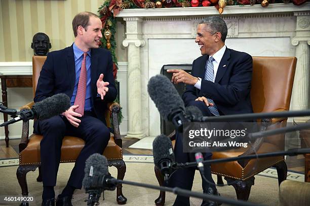 President Barack Obama meets with Prince William , Duke of Cambridge, in the Oval Office of the White House December 8, 2014 in Washington, DC....