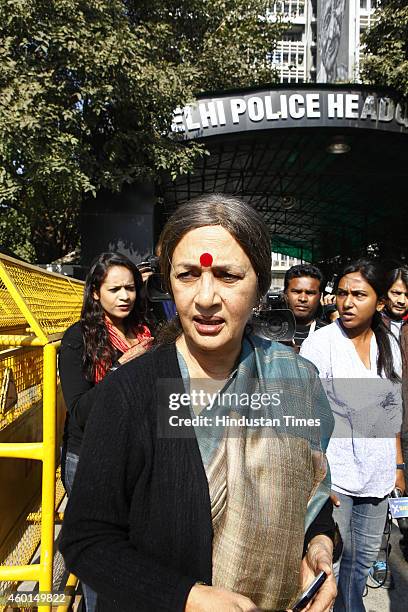 Leader Brinda Karat during a protest after a woman was allegedly raped by a Uber taxi driver at Delhi Police HQ on December 8, 2014 in New Delhi,...