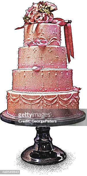 pink wedding cake - rose petals stock illustrations