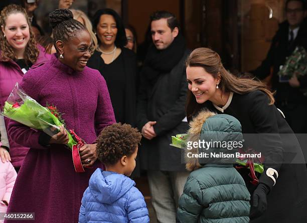 Catherine, Duchess of Cambridge and New York City Mayor Bill de Blasio's wife Chirlane McCray greet guests at Northside Center for Child Development...