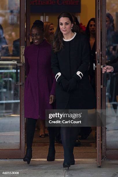 Catherine, Duchess of Cambridge , leaves with Chirlane McCray, the wife of New York City's Mayor Bill di Blasio, after visiting Northside Center for...