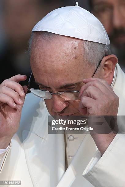 Pope Francis attends the Immaculate Conception celebration at Spanish Steps on December 8, 2014 in Rome, Italy. Pope Francis celebrated the Feast of...