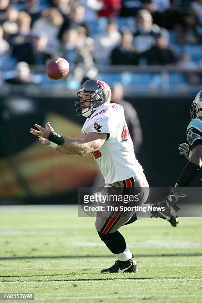 Mike Alstott of the Tampa Bay Buccaneers makes a catch during a game against the Carolina Panthers on December 11, 2005 at the Bank of America...