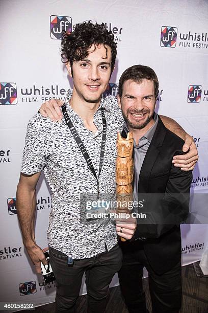 Producer Anthony Bodello and director Mike Douglas win the Best Mountain Culture Film Award forÊ"Snowman" at the Whistler Film Festival on December...