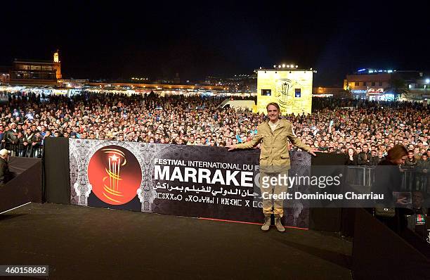 Jeremy Irons presents a special screening of Die Hard With A Vengeance on Jemaa el-Fnaa square during the 14th Marrakech International Film Festival...