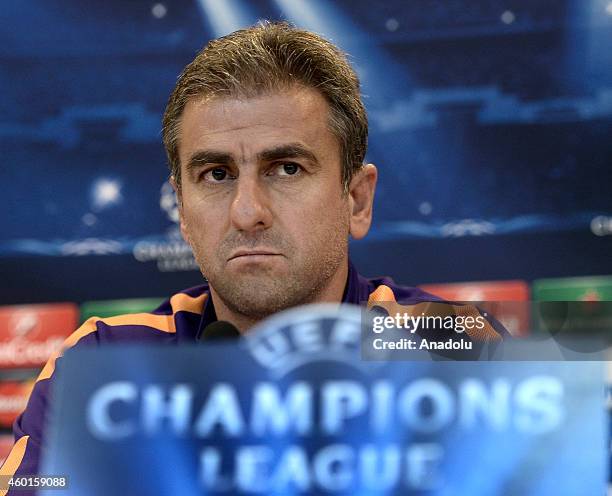 Galatasaray's head coach Hamza Hamzaoglu attends a press conference at Metin Oktay Facilities a day before the UEFA Champions League Group D soccer...