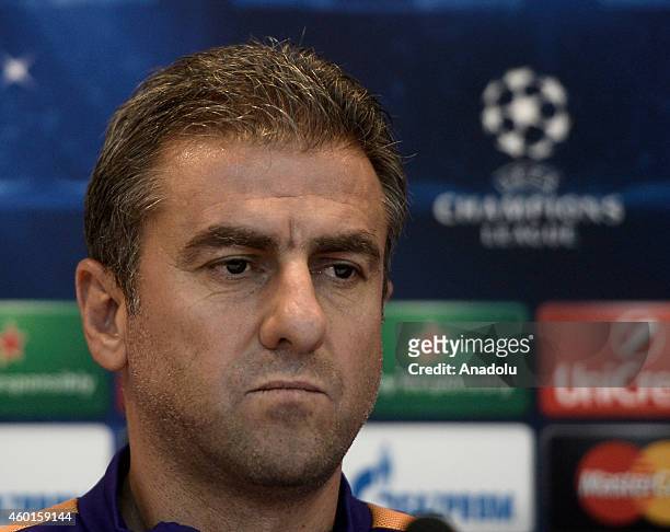 Galatasaray's head coach Hamza Hamzaoglu attends a press conference at Metin Oktay Facilities a day before the UEFA Champions League Group D soccer...