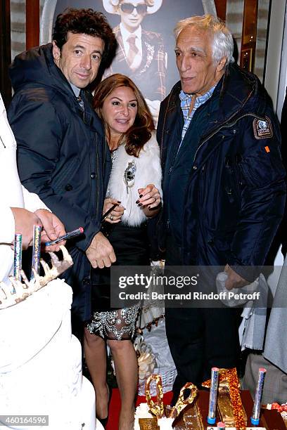 Singer Patrick Bruel, Sarah Guetta and Actor Gerard Darmon attend the Sarah Guetta Party in Paris for the first anniversary of the Hairdressing salon...