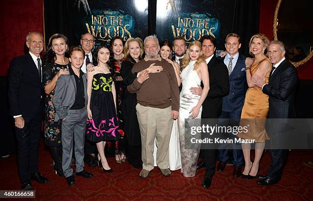 Producer John DeLuca, Tracey Ullman, Daniel Huttlestone, producer James Lapine, Lilla Crawford, Emily Blunt, Meryl Streep, Stephen Sondheim, Anna...