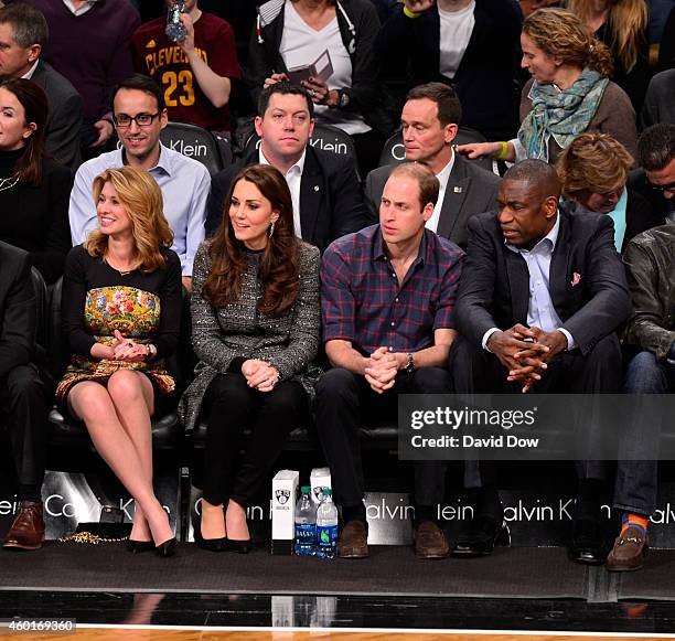 Irina Pavlova, The Duchess and Duke of Cambridge and NBA Global Ambassador Dikembe Mutombo takes in the game between the Cleveland Cavaliers against...