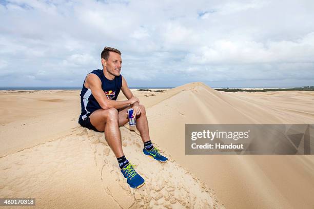 In this handout provided by Red Bull, Courtney Atkinson poses during a training session in preparation for the Red Bull Dune Dusters at Stockton Sand...