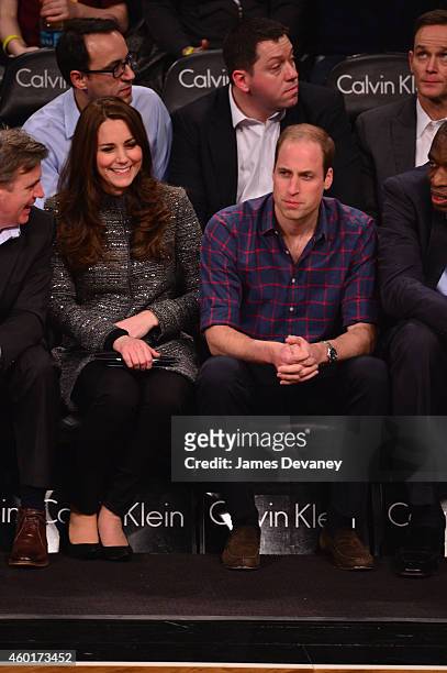 Prince William, Duke of Cambridge and Catherine, Duchess of Cambridge attend the Cleveland Cavaliers vs. Brooklyn Nets game at Barclays Center on...