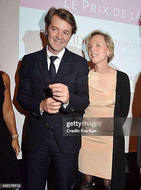 Francois Baroin and 'Prix De La Femme D'Influence Espoir Politique' Virginie Calmels attend the 'Prix De La Femme D'Influence 2014' Ceremony at Hotel...