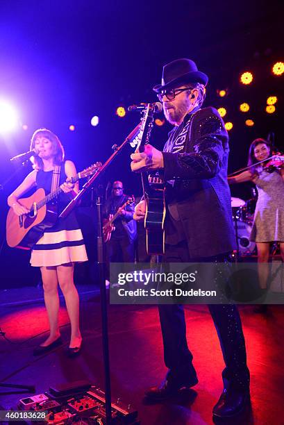 Musicians Molly Tuttle and Dave Stewart of the Eurythmics perform on stage at The Roxy Theatre on December 8, 2014 in West Hollywood, California.