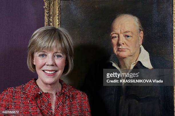 Lady Emma Soames the grand-daughter of Winston Churchill poses to announce the Auction sale of Winston Churchill painting at Sotheby's in London near...