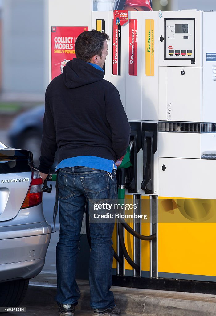 Petrol Prices At U.K. Gas Stations As Price Of Oil Continues To Fall