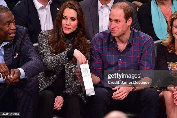 Catherine, Duchess of Cambridge and Prince William, Duke of Cambridge attend the Cleveland Cavaliers vs. Brooklyn Nets game at Barclays Center on...