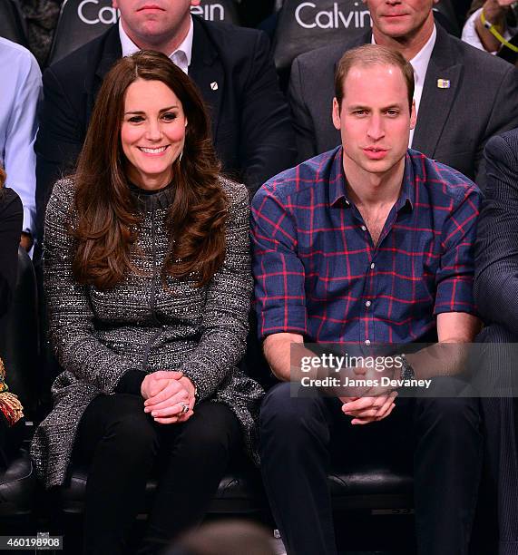 Catherine, Duchess of Cambridge and Prince William, Duke of Cambridge attend the Cleveland Cavaliers vs. Brooklyn Nets game at Barclays Center on...