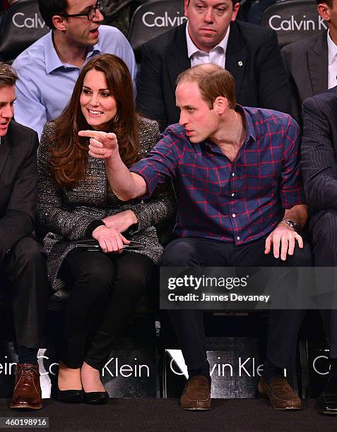 Catherine, Duchess of Cambridge and Prince William, Duke of Cambridge attend the Cleveland Cavaliers vs. Brooklyn Nets game at Barclays Center on...