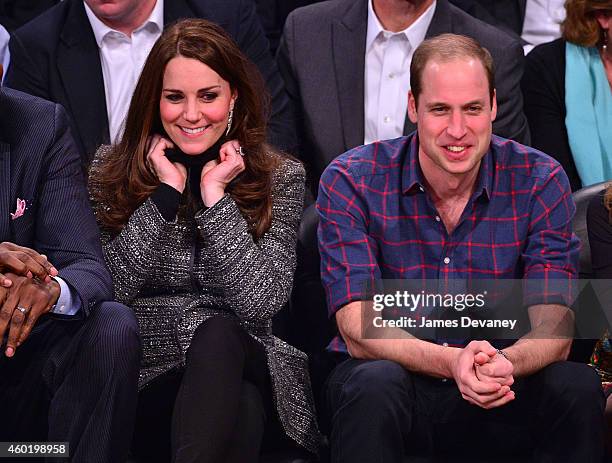 Catherine, Duchess of Cambridge and Prince William, Duke of Cambridge attend the Cleveland Cavaliers vs. Brooklyn Nets game at Barclays Center on...