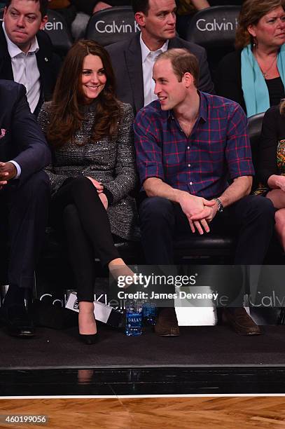 Prince William, Duke of Cambridge and Catherine, Duchess of Cambridge attend the Cleveland Cavaliers vs. Brooklyn Nets game at Barclays Center on...