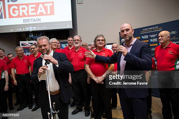 Rugby World Cup 2003 winner and Land Rover Ambassador, Lawrence Dallaglio, R, and former England 7s captain, Ollie Phillips at a reception hosted by...