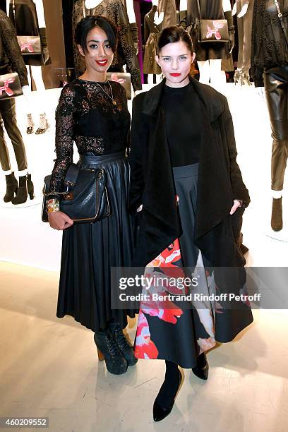 Monia Kashmire and actress Delphine Chaneac attend the Handbag Jeff Koons Presentation during the 'Fashion Loves Art' - Cocktail Event hosted by H&M...