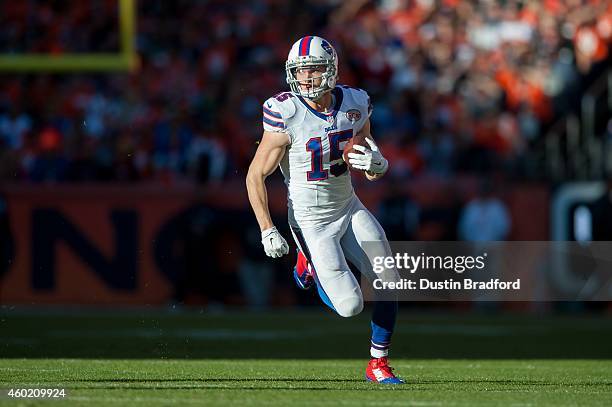 Wide receiver Chris Hogan of the Buffalo Bills goes for yards after a catch against the Denver Broncos at Sports Authority Field at Mile High on...