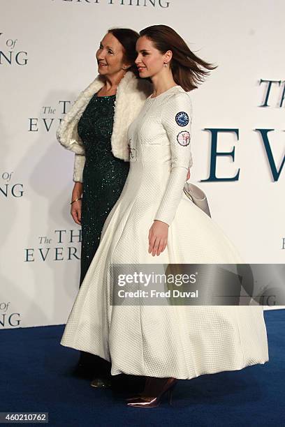 Felicity Jones and Jane Hawking attends the UK Premiere of "The Theory Of Everything" at Odeon Leicester Square on December 9, 2014 in London,...