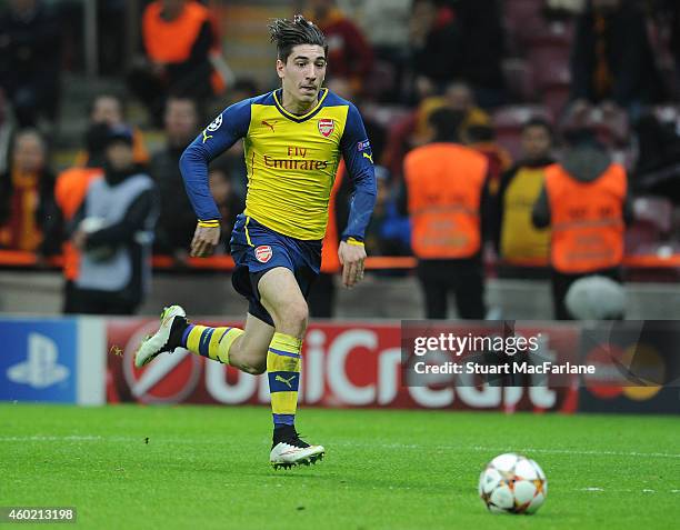 Hector Bellerin of Arsenal during the UEFA Champions League match between Galatasaray and Arsenal at the Turk Telekom Arena on December 9, 2014 in...