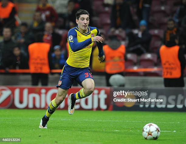 Hector Bellerin of Arsenal during the UEFA Champions League match between Galatasaray and Arsenal at the Turk Telekom Arena on December 9, 2014 in...