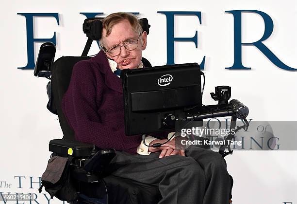 Professor Stephen Hawking attends the UK Premiere of "The Theory Of Everything" at Odeon Leicester Square on December 9, 2014 in London, England.