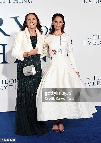 Jane Hawking and Felicity Jones attend the UK Premiere of "The Theory Of Everything" at Odeon Leicester Square on December 9, 2014 in London, England.
