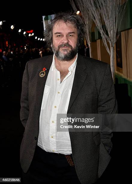 Writer/director/producer Peter Jackson attends the premiere of New Line Cinema, MGM Pictures and Warner Bros. Pictures' "The Hobbit: The Battle of...