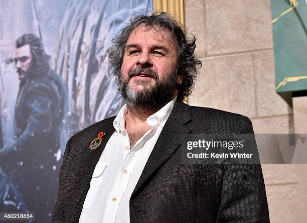 Writer/director/producer Peter Jackson attends the premiere of New Line Cinema, MGM Pictures and Warner Bros. Pictures' "The Hobbit: The Battle of...