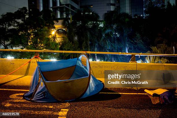 Pro-democracy activists tent is seen on the road outside Hong Kong's Government Complex on December 2, 2014 in Hong Kong. After more than two months...