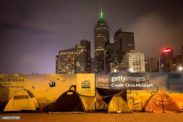 Pro-democracy activists tents are seen on the road outside Hong Kong's Government Complex on December 9, 2014 in Hong Kong. After more than two...