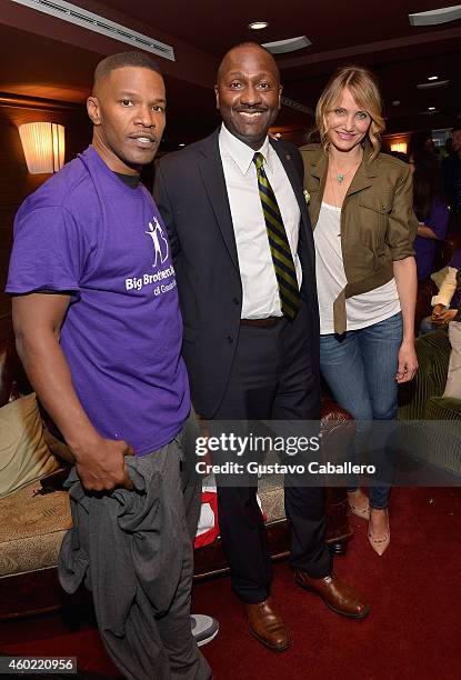 Jamie Foxx, Gale Nelson and Cameron Diaz attend the Jamie Foxx Hosts A Roundtable Special With The Cast Of Annie On His Exclusive SiriusXM Channel...