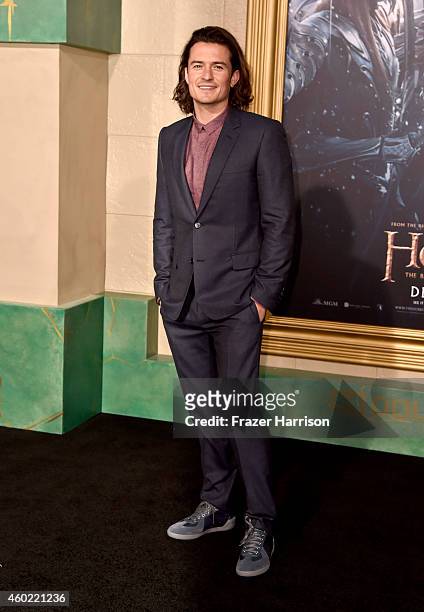 Actor Orlando Bloom attends the premiere of New Line Cinema, MGM Pictures And Warner Bros. Pictures' "The Hobbit: The Battle Of The Five Armies" at...