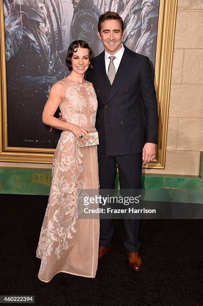 Actress Evangeline Lilly and actor Lee Pace attend the premiere of New Line Cinema, MGM Pictures And Warner Bros. Pictures' "The Hobbit: The Battle...